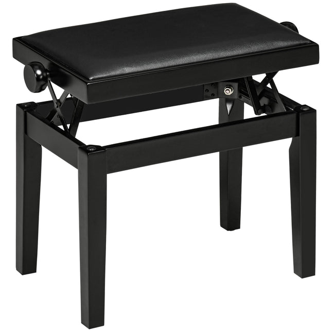 Height-adjustable piano bench with leather cushion, black