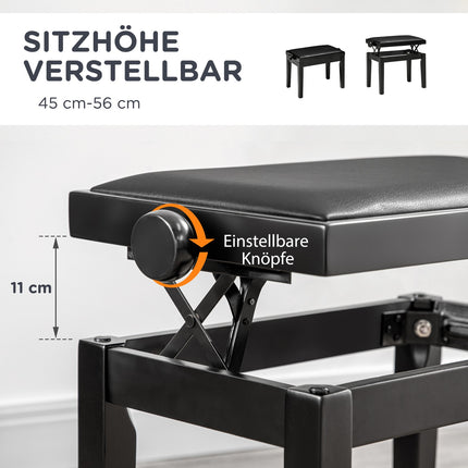 Height-adjustable piano bench with leather cushion, black