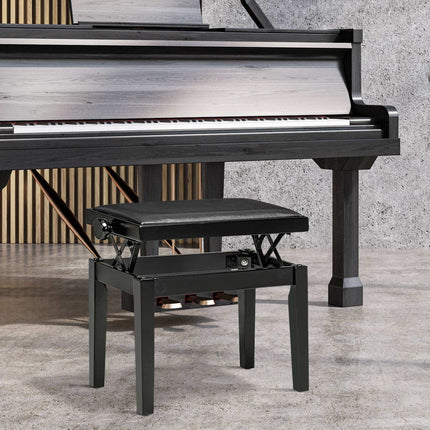 Height-adjustable piano bench with leather cushion, black