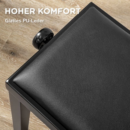 Height-adjustable piano bench with leather cushion, black