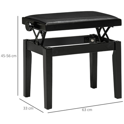 Height-adjustable piano bench with leather cushion, black