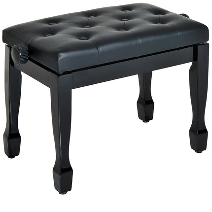 Height-adjustable piano bench, solid wood, artificial leather