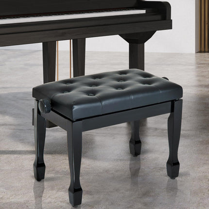 Height-adjustable piano bench, solid wood, artificial leather