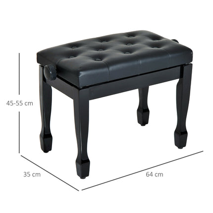 Height-adjustable piano bench, solid wood, artificial leather