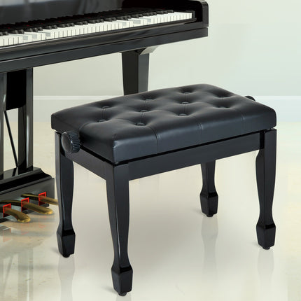 Height-adjustable piano bench, solid wood, artificial leather