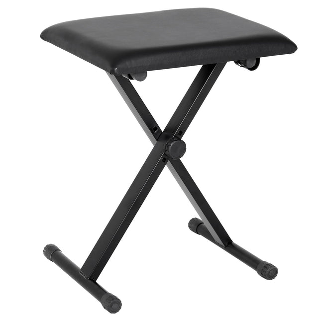 Adjustable Black Metal Piano Bench - Faux Leather Foam Seat