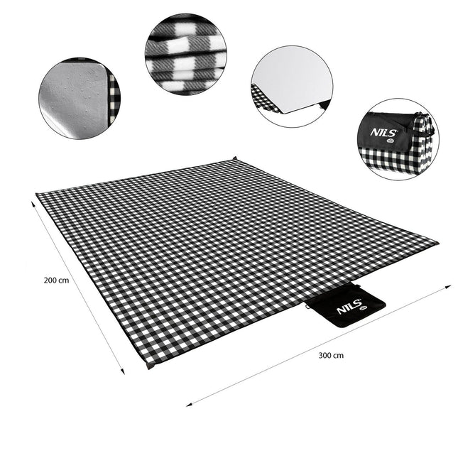 Picnic Mat, White-Black, 200x200 cm, PE + Aluminum
