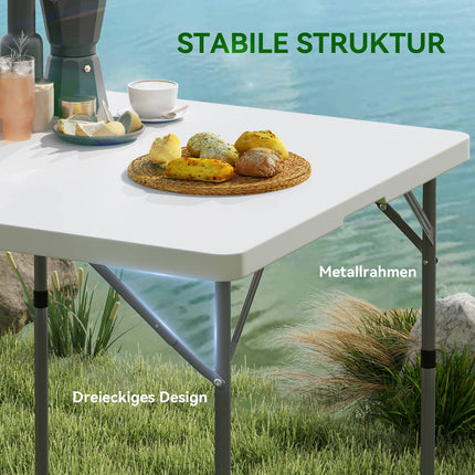 Adjustable folding picnic table, plastic & metal, white