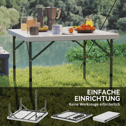 Adjustable folding picnic table, plastic & metal, white