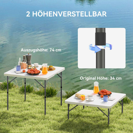 Adjustable folding picnic table, plastic & metal, white