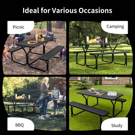Picnic Table With 2 Benches, HDPE Top, Seats 4