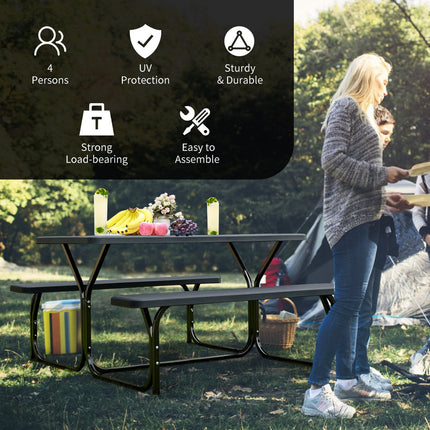 Picnic Table With 2 Benches, HDPE Top, Seats 4