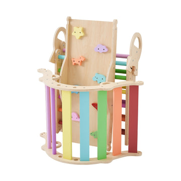 Pikler Triangle Set, 9-in-1 Foldable Solid Wood, 150 lb