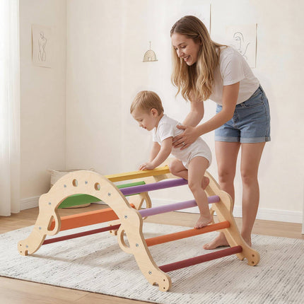 Pikler Triangle Set, 9-in-1 Foldable Solid Wood, 150 lb