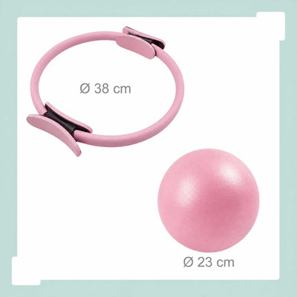 Pilates Set, 13-Piece Kit with Bands and Weights - Pink