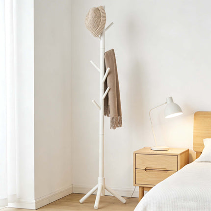 Pine Coat Stand, 8 Hooks, Dark Brown, Adjustable Height