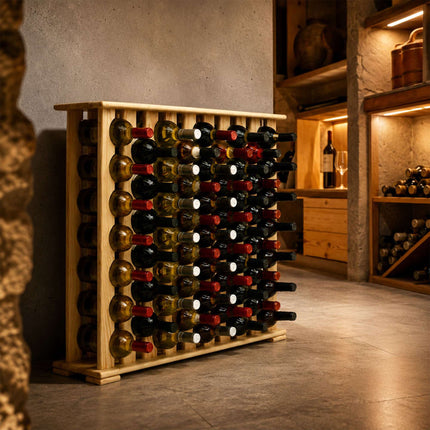 Pine Wine Rack, 46 Bottles, Natural Finish