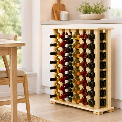 Pine Wine Rack, 46 Bottles, Natural Finish