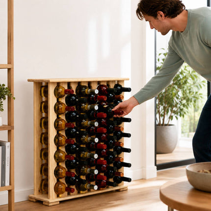 Pine Wine Rack, 46 Bottles, Natural Finish