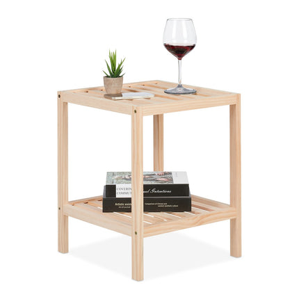 Pine Wood Coffee Table with Two Shelves