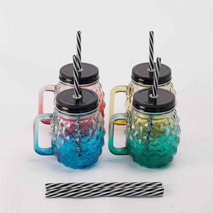 Pineapple Glasses with Lids and Straws, Set of 4