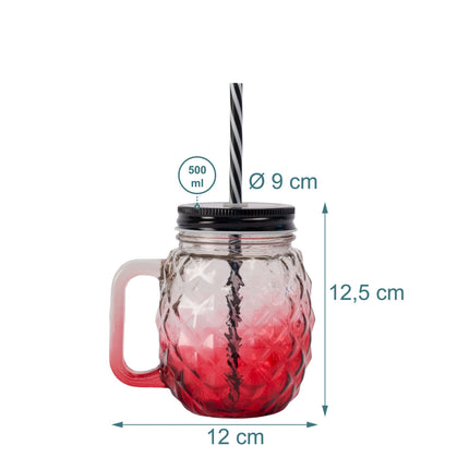 Pineapple Glasses with Lids and Straws, Set of 4