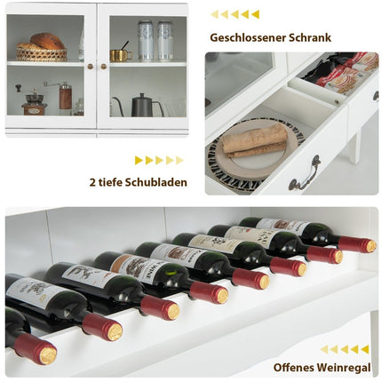Pine wine cabinet with 2 doors & 2 drawers & open wine rack anti-tip
