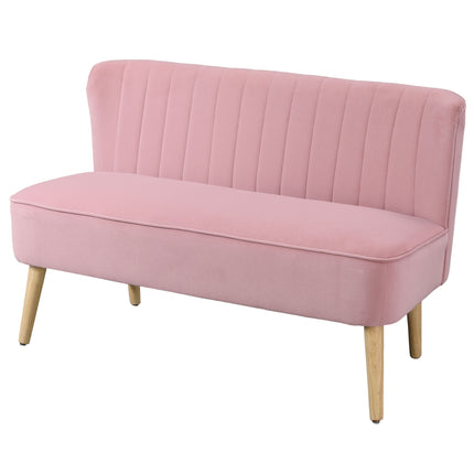 Pink 2-Seater Fabric Sofa with Wood Legs