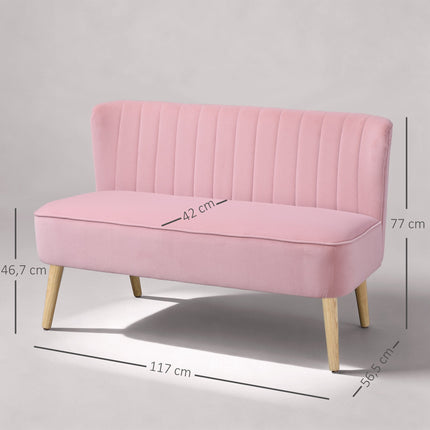 Pink 2-Seater Fabric Sofa with Wood Legs