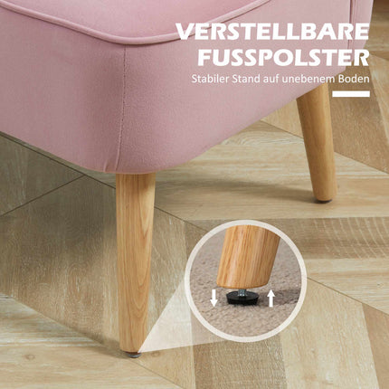 Pink 2-Seater Fabric Sofa with Wood Legs