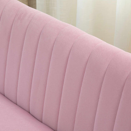 Pink 2-Seater Fabric Sofa with Wood Legs