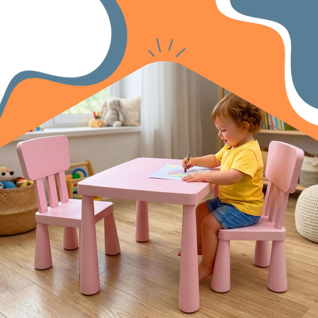 Pink 3-Piece Children's Table and Chair Set, Plastic