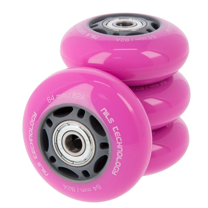Pink 64x24 82A Wheels (4) + ABEC-7 Bearings (8) Set