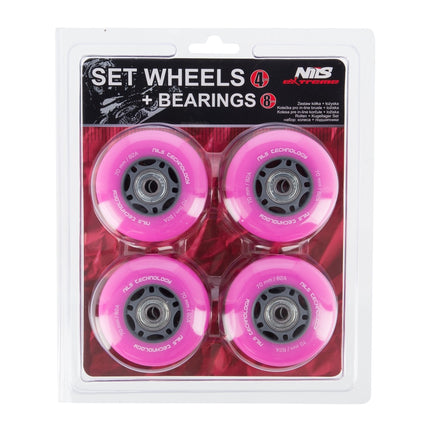 Pink 70x24 82A Wheels (4) + ABEC-7 Bearings (8) Set