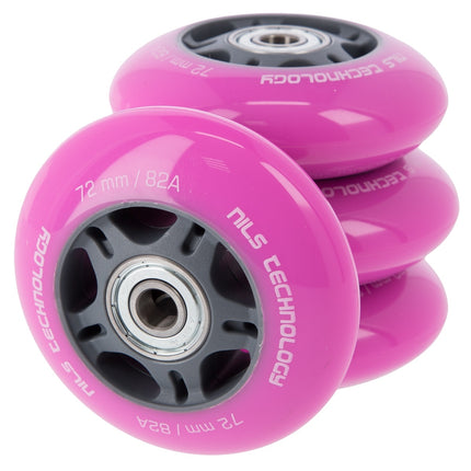 Pink 72x24 82A Wheels (4 pcs) + ABEC-7 Bearings (8 pcs) Set