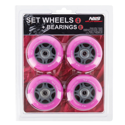 Pink 72x24 82A Wheels (4 pcs) + ABEC-7 Bearings (8 pcs) Set
