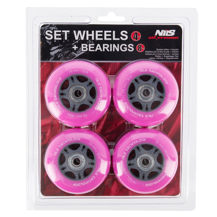 Pink 76x24 82A Wheels (4) + ABEC-7 Bearings (8) Set