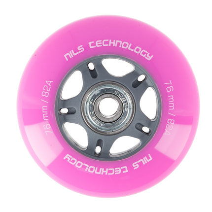 Pink 76x24 82A Wheels (4) + ABEC-7 Bearings (8) Set