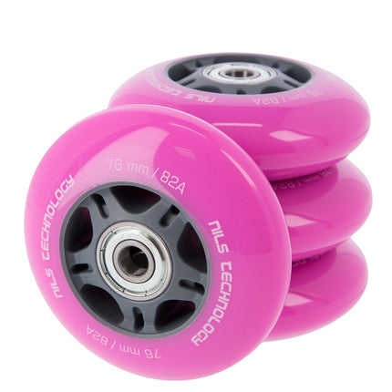 Pink 76x24 82A Wheels (4) + ABEC-7 Bearings (8) Set
