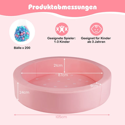 Pink Foam Ball Pit with 200 Ocean Balls, Washable Cover