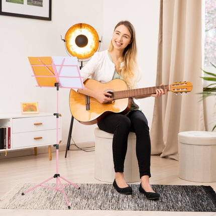 Pink Folding Metal Music Stand with Adjustable Height