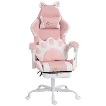 Pink Gaming Chair with Cat Ears and Lumbar Support
