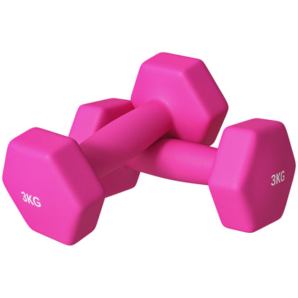 Pink Hex Dumbbell Set, 2 x 3 kg, Non-Slip, Floor Safe