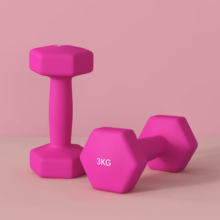 Pink Hex Dumbbell Set, 2 x 3 kg, Non-Slip, Floor Safe