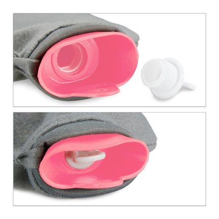 Pink Hot Water Bottle with Cover, 2L Capacity