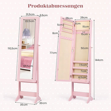 Pink Mirrored Standing Jewelry Cabinet with Large Storage