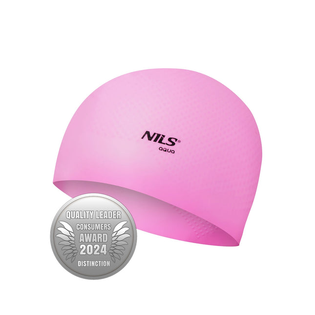 Roze siliconen badmuts, effen kleur, stippenmotief