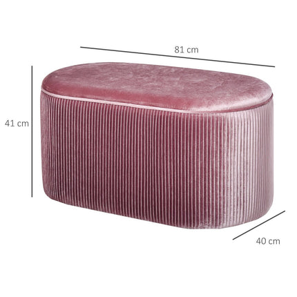 Pink velvet upholstered storage bench - French style, 81x40x41cm