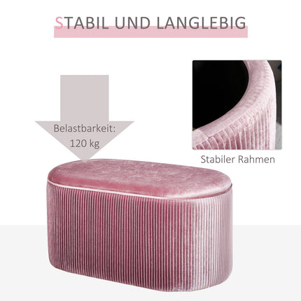 Pink velvet upholstered storage bench - French style, 81x40x41cm