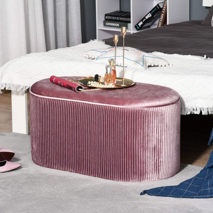 Pink velvet upholstered storage bench - French style, 81x40x41cm